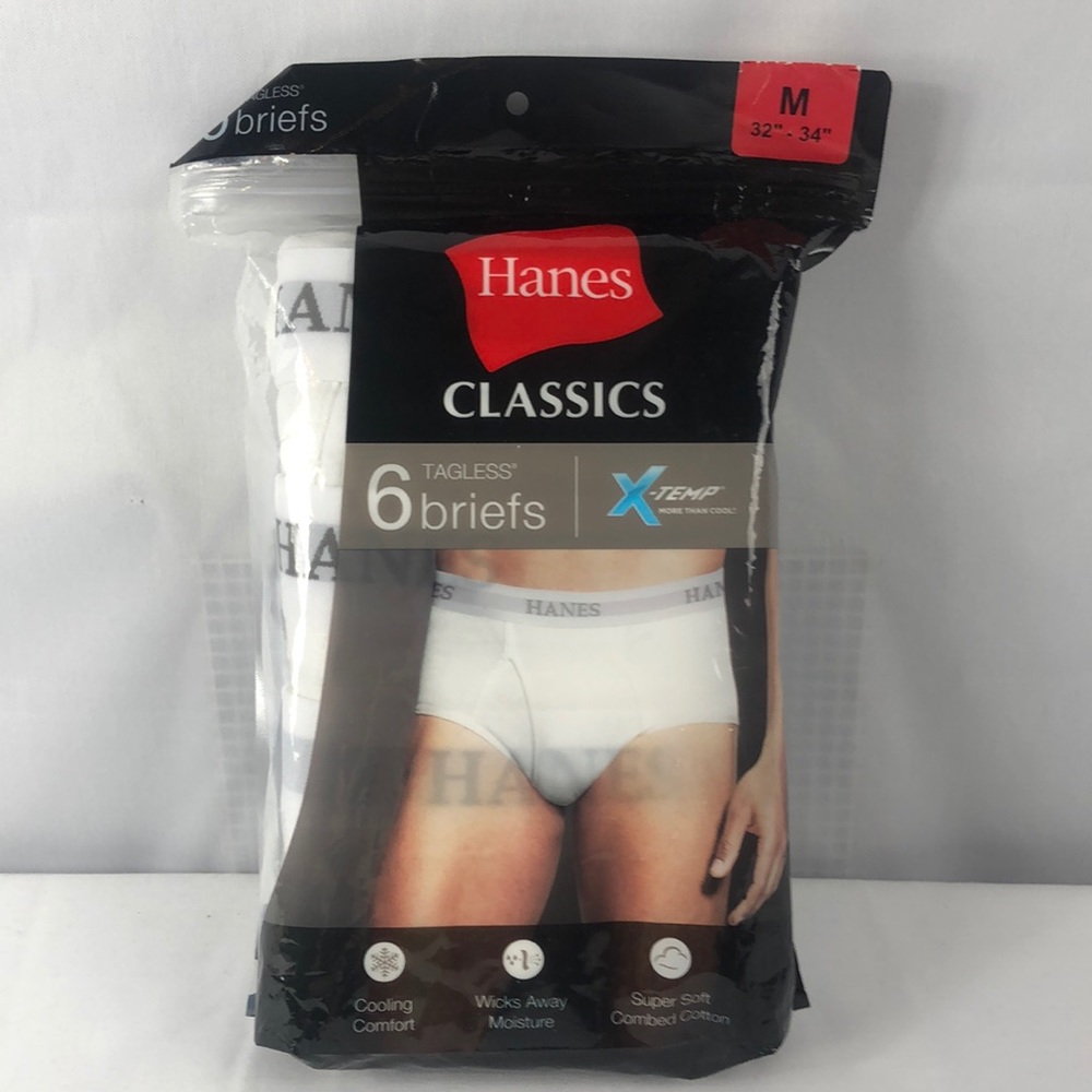 Men’s Hanes classic tagless x-temp briefs sz. Med.